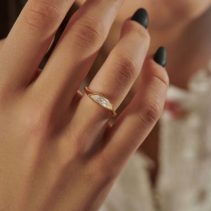 2.2Ct White Half Moon Cut Half Bezel Ring | Engagement Ring For Fiancee | Promise Ring | Thank You Gift Ring