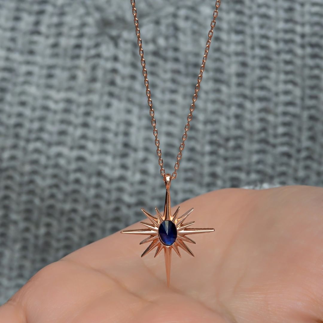 Polar Star Shape 2.70Ct Blue Oval Cut Bezel Pendant | Party Wear Pendant | Elegant pendant | Jewelry Collection