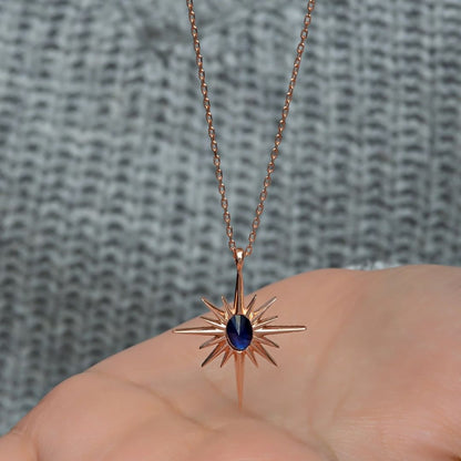 Polar Star Shape 2.70Ct Blue Oval Cut Bezel Pendant | Party Wear Pendant | Elegant pendant | Jewelry Collection