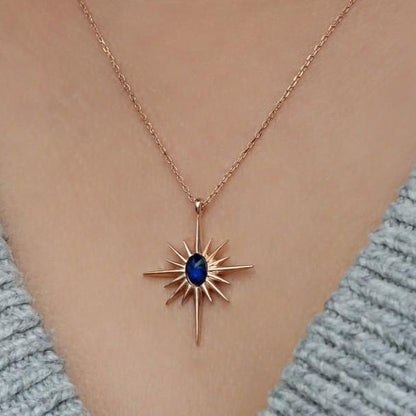 Polar Star Shape 2.70Ct Blue Oval Cut Bezel Pendant | Party Wear Pendant | Elegant pendant | Jewelry Collection