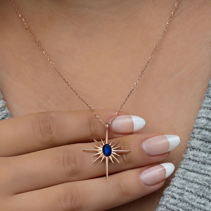 Polar Star Shape 2.70Ct Blue Oval Cut Bezel Pendant | Party Wear Pendant | Elegant pendant | Jewelry Collection