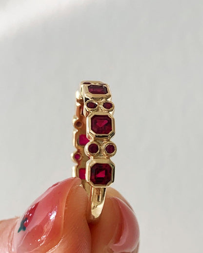 2.70Ct Red Asscher And Round Cut Half Eternity Band Ring | Proposal Band Ring | Anniversary Band Ring