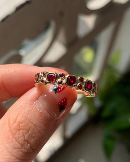 2.70Ct Red Asscher And Round Cut Half Eternity Band Ring | Proposal Band Ring | Anniversary Band Ring