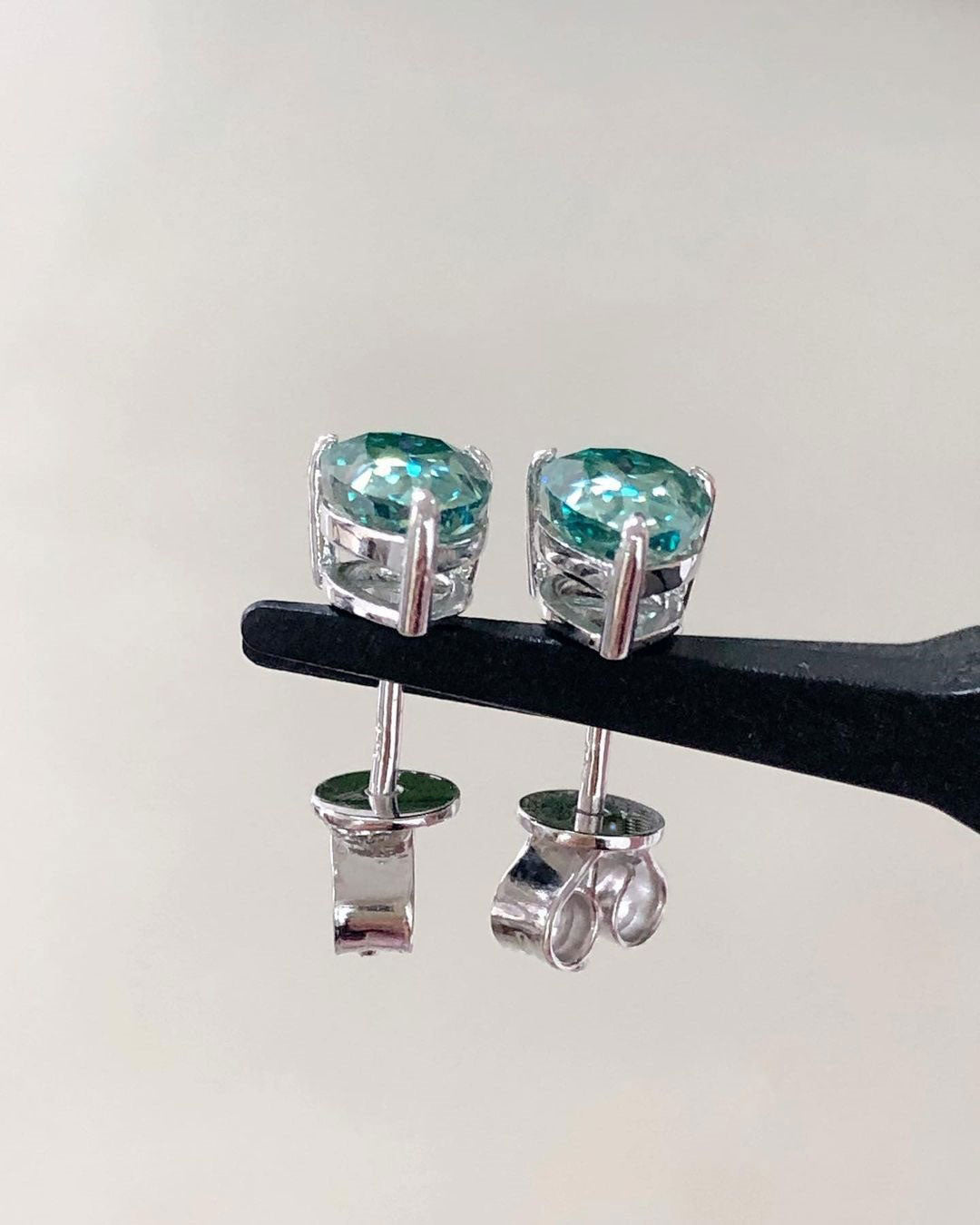 Simple Aquamarine Pear Cut Moissanite Diamond Stud Earrings | Solitaire Diamond Prong Set Stud Earrings | Engagement Gift Earrings For Her
