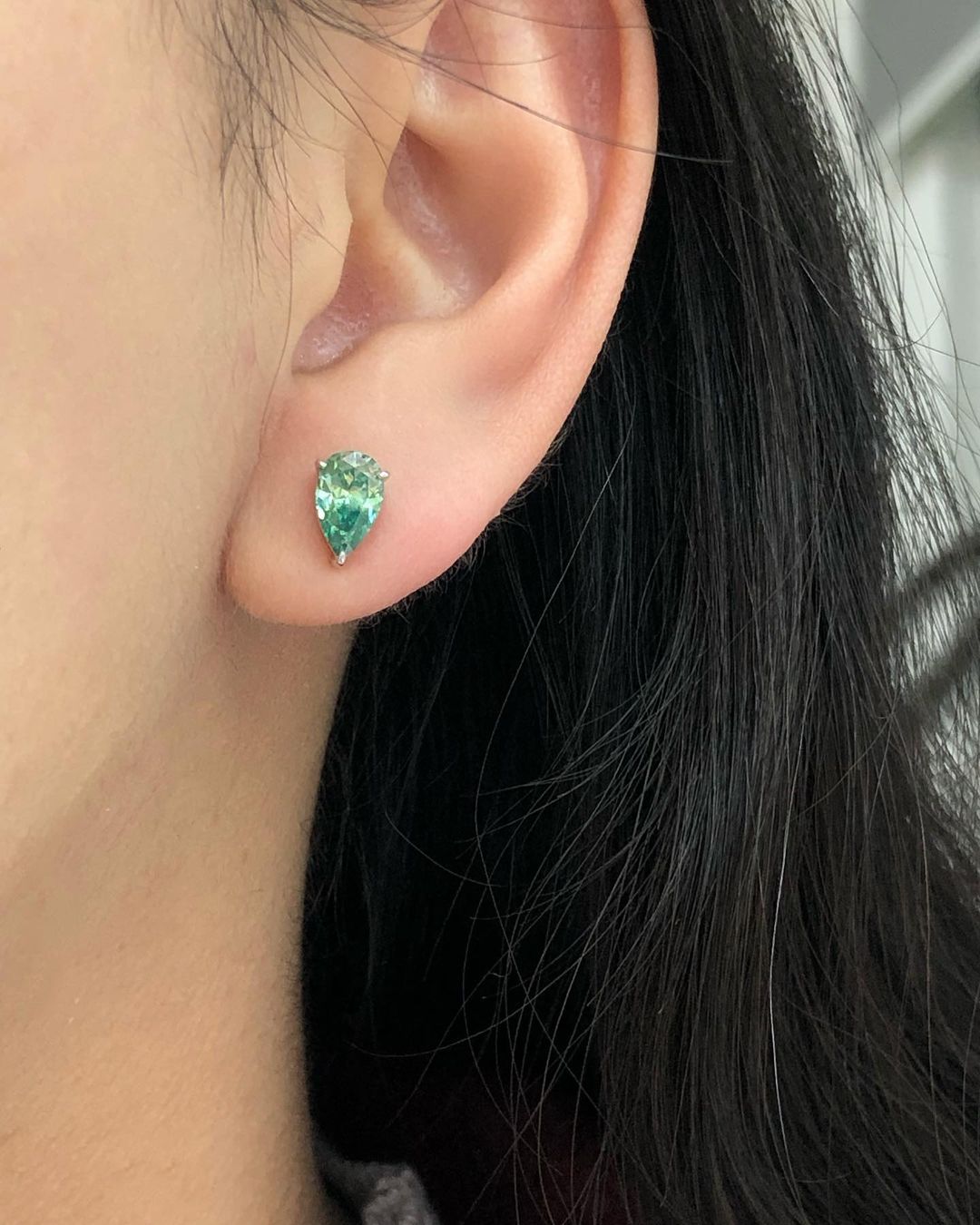 Simple Aquamarine Pear Cut Moissanite Diamond Stud Earrings | Solitaire Diamond Prong Set Stud Earrings | Engagement Gift Earrings For Her