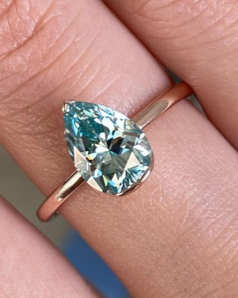 2.80Ct Green Blue Pear Cut Moissanite Solitaire Ring | Anniversary Gift Ring For Wife | Bride To Be | Special Event Ring