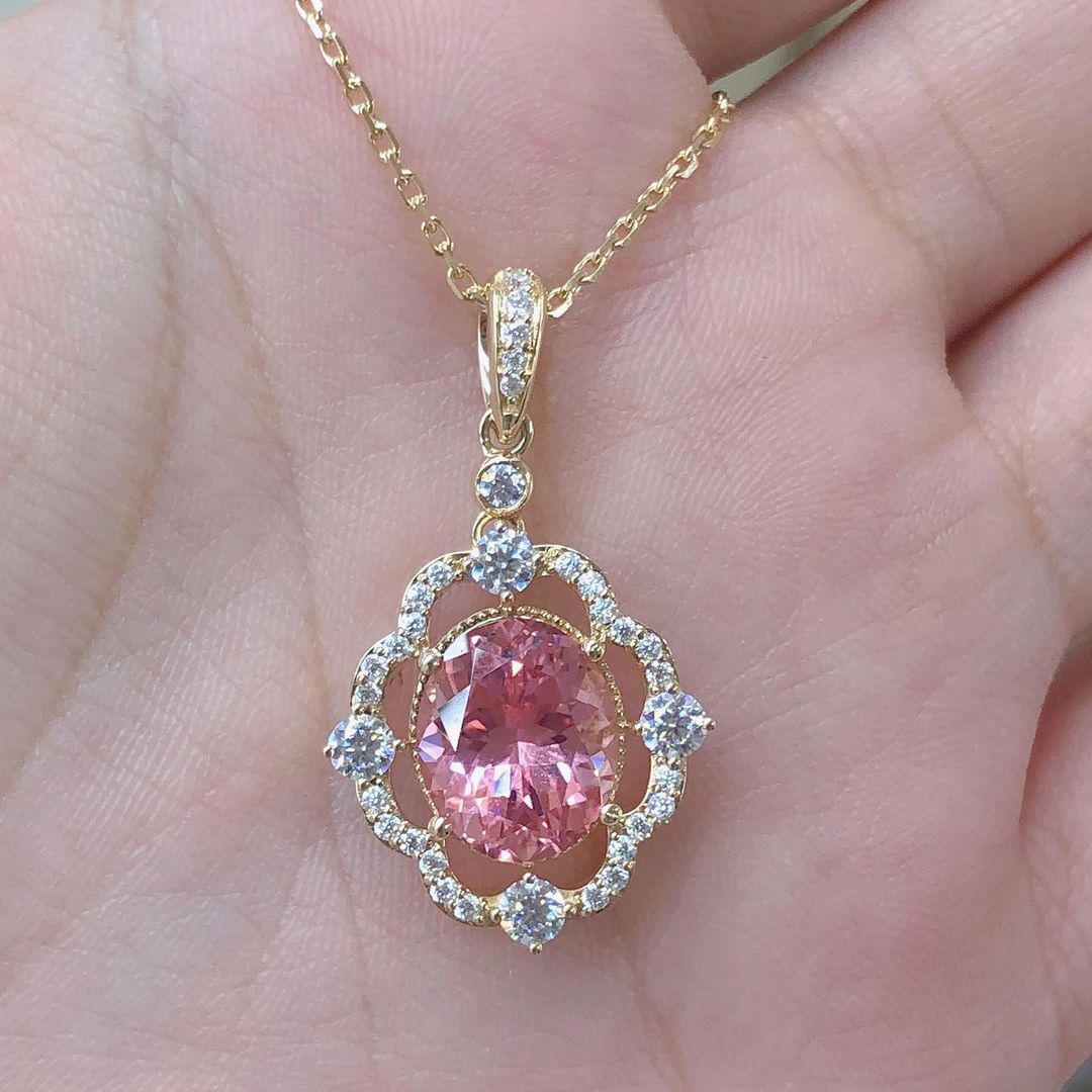 3.20Ct Pink Oval Cut Solitaire Pendant | Party Wear Pendant For Her | Luxury Jewelry | Designer pendant For Women