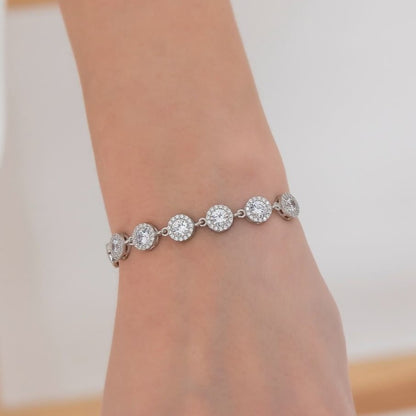 White Round Brilliant Cut Signity Diamond Halo Bracelet For Her | Adjustable Bracelet For Women | First Communication Gift