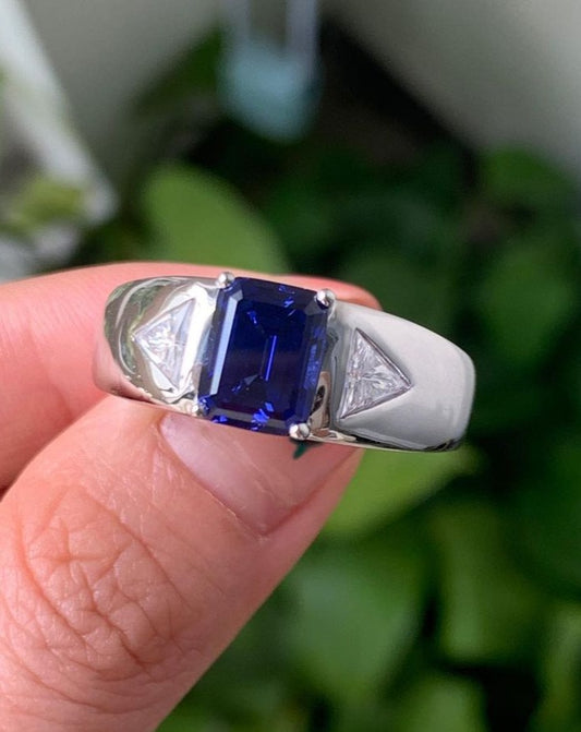 2.80Ct Blue Emerald Cut Solitaire Ring | Party Wear Ring For Women | Customize Ring