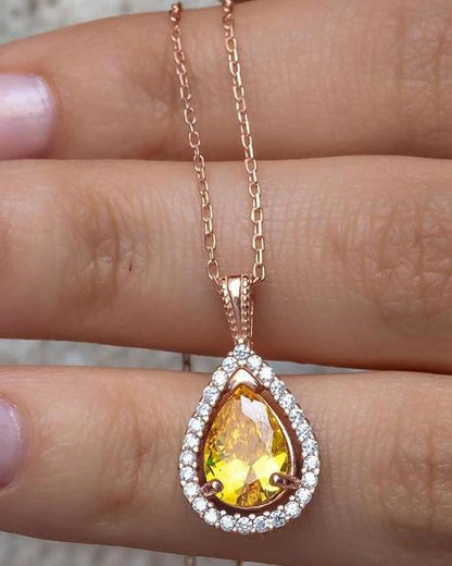 2.88Ct Yellow Pear Cut Solitaire With Halo Pendant | Engagement Gift Pendant For Pendant | Special Event Pendant For Women | Jewelry Collection