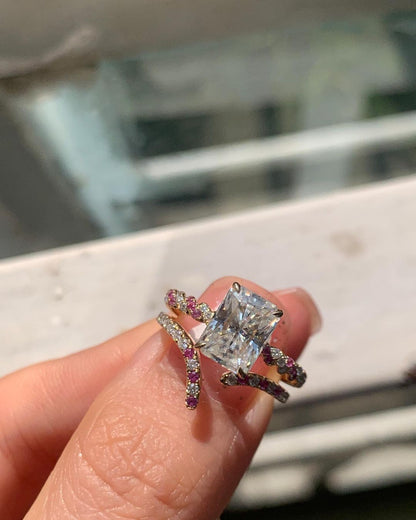 2.88Ct White Radiant Cut Solitaire Ring Set | Engagement Ring Set For Fiancée | Special Occasion Ring Set