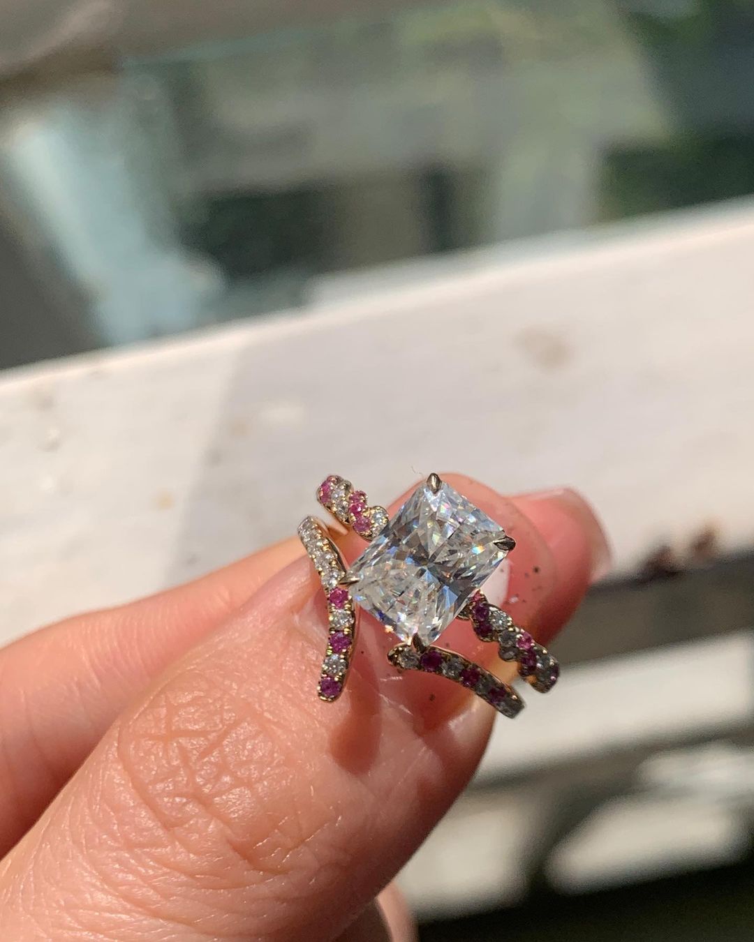 2.88Ct White Radiant Cut Solitaire Ring Set | Engagement Ring Set For Fiancée | Special Occasion Ring Set