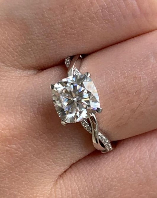 2.88Ct White Cushion Cut Solitaire Ring | Infinity Band Ring | Proposal Ring For Women