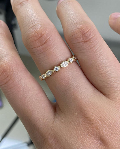 2.77Ct White Marquise And Round Cut Bezel With Full Eternity Band Ring | Promise Band Ring | Daily Wear Band Ring