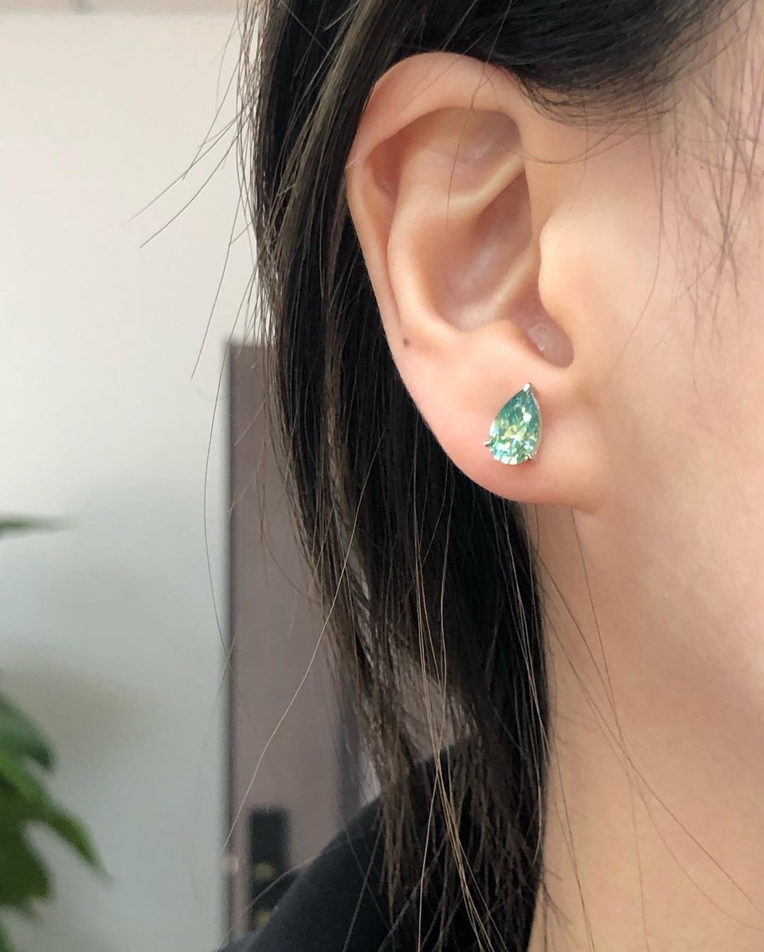 Simple Aquamarine Pear Cut Moissanite Diamond Stud Earrings | Solitaire Diamond Prong Set Stud Earrings | Engagement Gift Earrings For Her