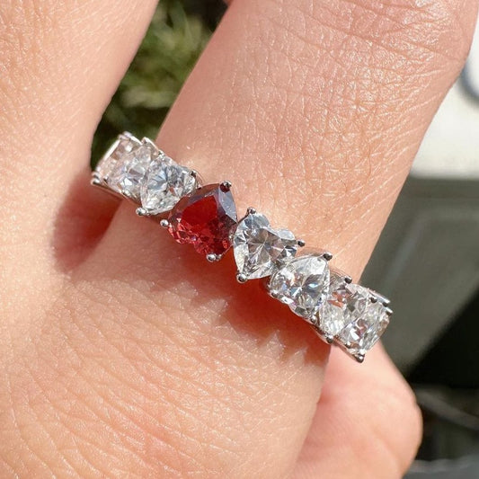 2.20Ct Red Heart Cut Full Eternity Band Ring | Proposal Band Ring | Anniversary Gift Band Ring | Lovable Ring For Girlfriend