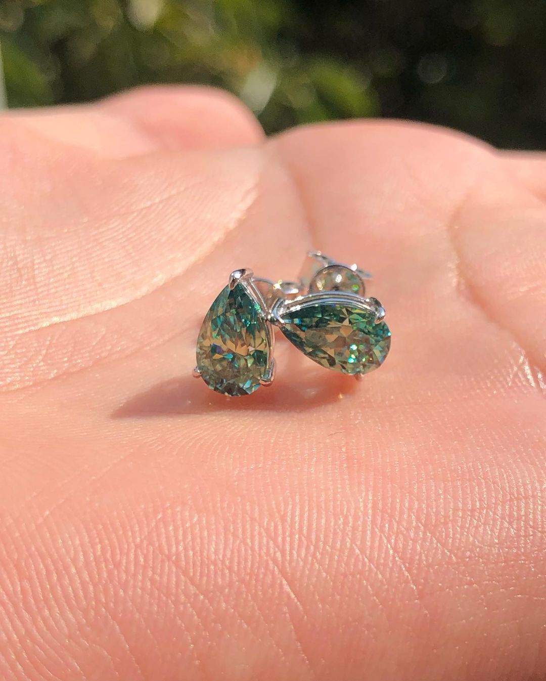 Simple Aquamarine Pear Cut Moissanite Diamond Stud Earrings | Solitaire Diamond Prong Set Stud Earrings | Engagement Gift Earrings For Her