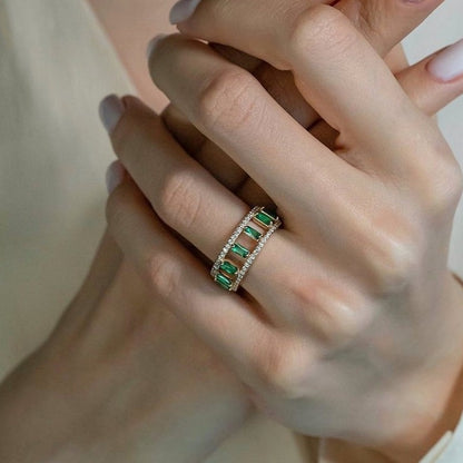 1.4Ct Green Baguette Cut Prong Band | Designer Band | Custom Band | Forever One Band