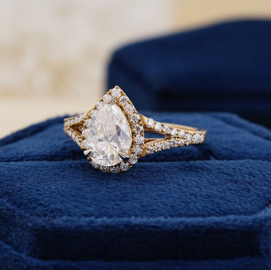 2.80Ct White Pear Cut Halo Ring | Split Shank Ring | Perfect Engagement Ring | Surprise Gift Ring For Fiancée