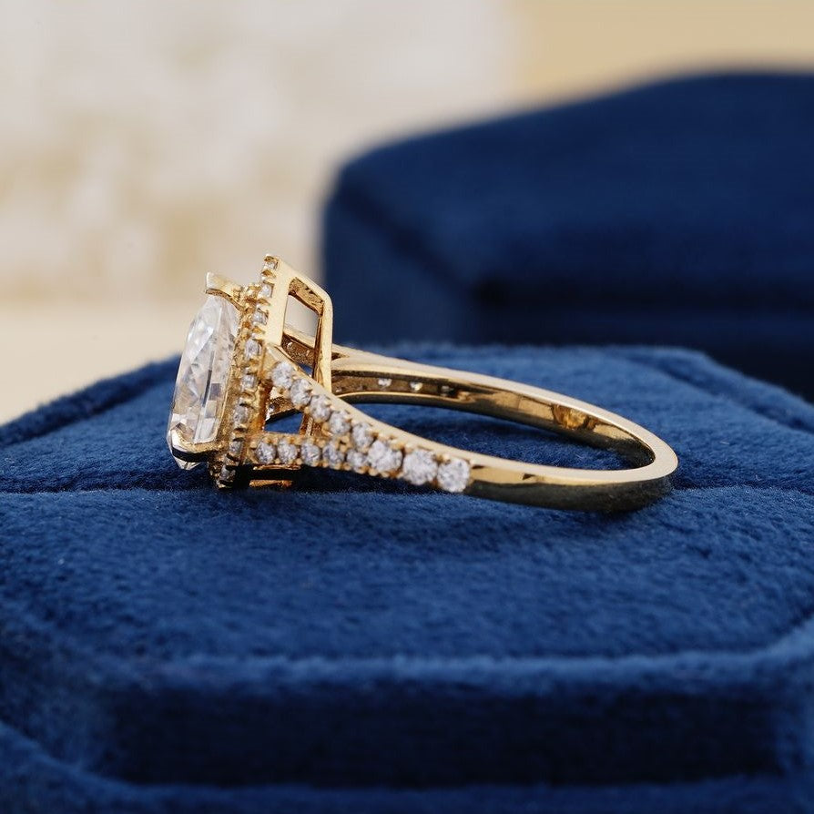 2.80Ct White Pear Cut Halo Ring | Split Shank Ring | Perfect Engagement Ring | Surprise Gift Ring For Fiancée