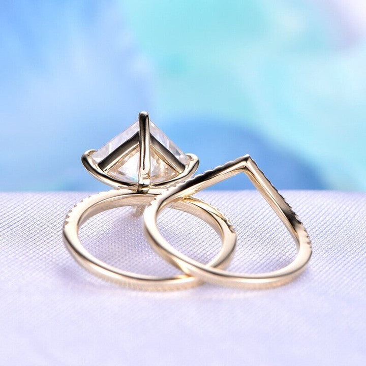 2.80Ct White Princess Cut Solitaire Ring Set | Wedding Ring Set | Jewelry Collection