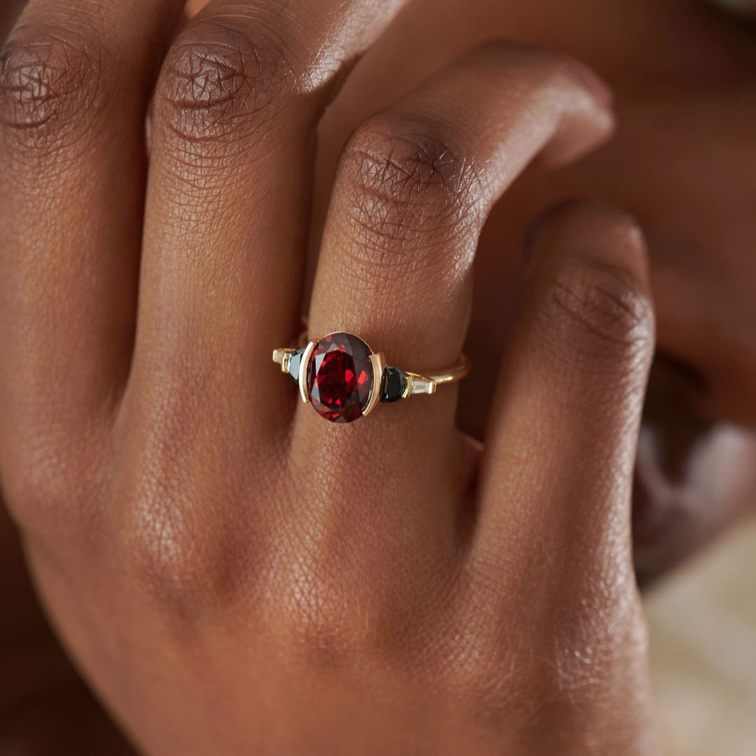 3.2Ct Red Oval Cut Half Bezel Ring | Party Wear Ring For Women | Glamorous Ring | Thank You Gift Ring