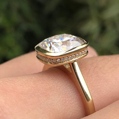 3.30Ct White Cushion Cut Bezel With Hidden Halo Ring | Party Wear Ring For Women | Birthstone Ring | Fashion Jewelry