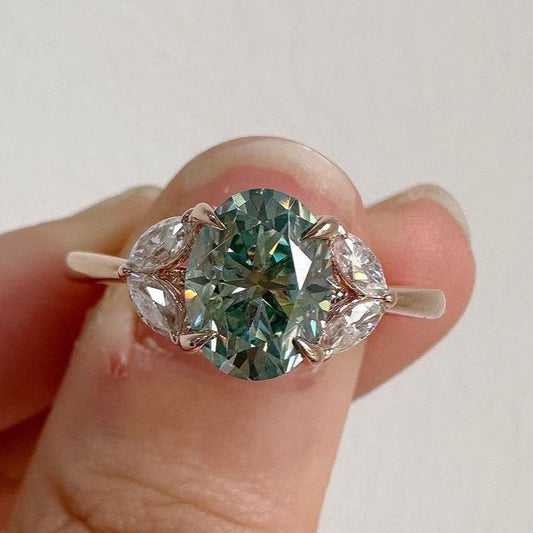 2.88Ct Green Blue Oval Cut Moissanite Ring | Anniversary Gift Ring For Wife | Minimalist Ring For Women