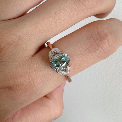 2.88Ct Green Blue Oval Cut Moissanite Ring | Anniversary Gift Ring For Wife | Minimalist Ring For Women