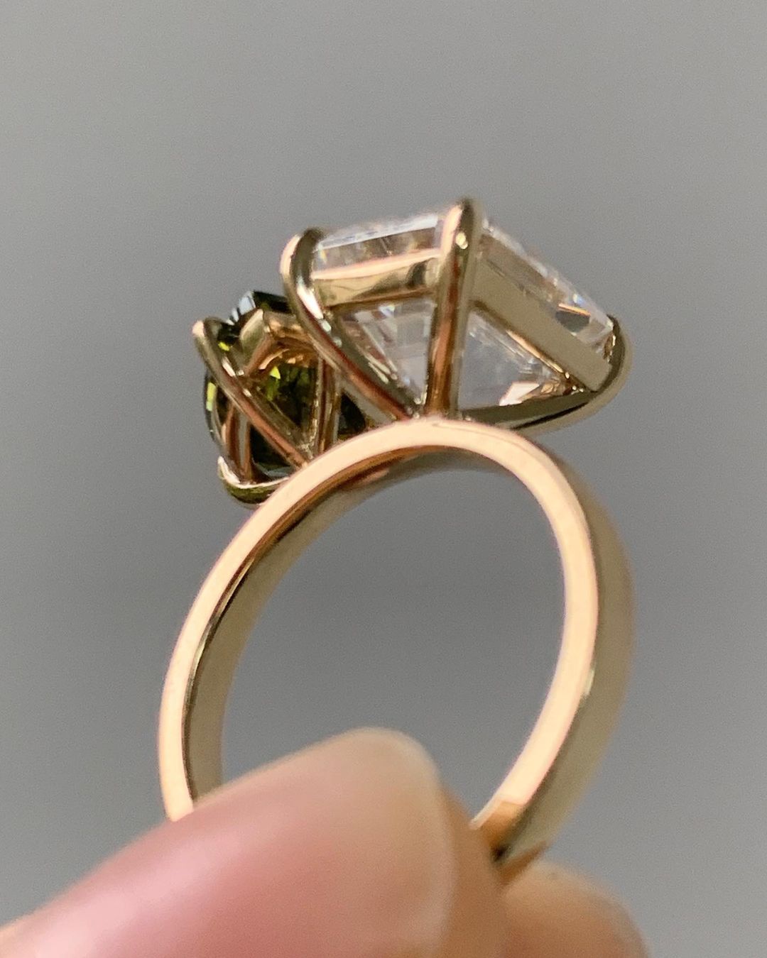 2.88Ct White Emerald And Green Pear Cut Two Stone Ring | Wedding Ring For Bridal | Toi Et Moi Ring