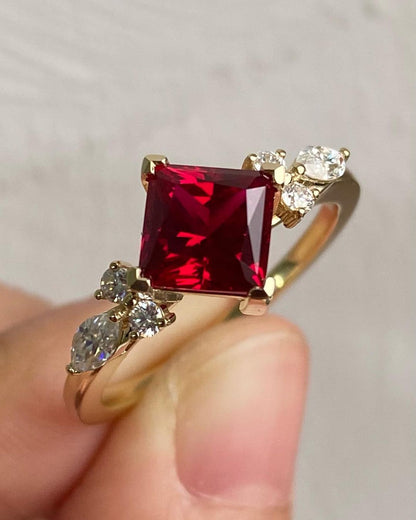 2.77Ct Red Princess Cut Solitaire Ring | Wedding Ring For Bridal | Luxury Jewelry For Women