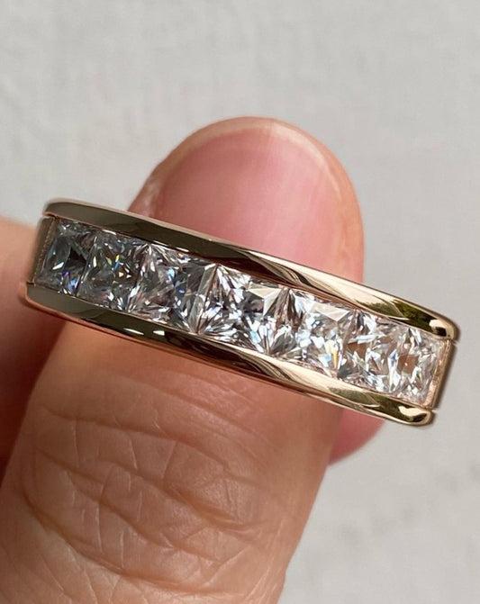 2.80Ct White Princess Cut Channel With Half Eternity Band Ring | Engagement Band Ring For Her | Women Jewelry
