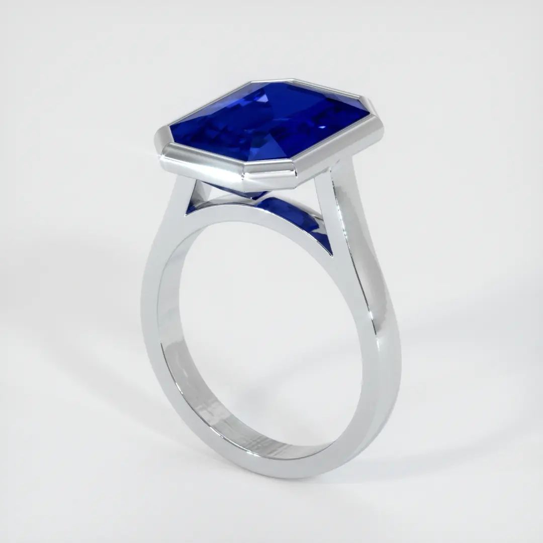 3.8Ct Blue Emerald Cut Bezel Ring | Birthstone Ring For Her | Classic Design Ring | Staking Ring