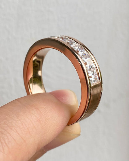 2.80Ct White Princess Cut Channel With Half Eternity Band Ring | Engagement Band Ring For Her | Women Jewelry