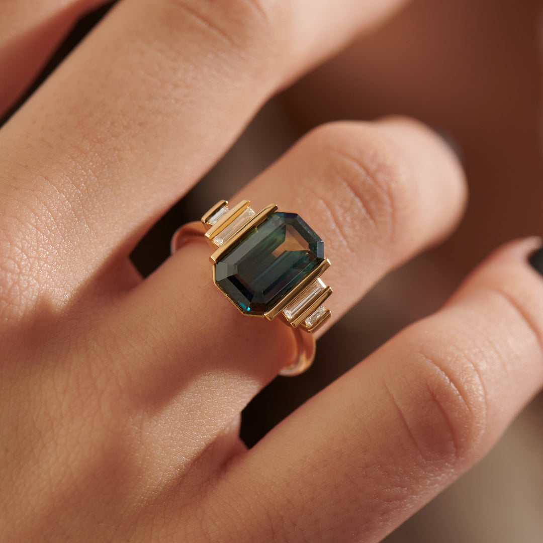 3.2Ct Green Emerald Cut Half Bezel Ring | Party Wear Ring For Women | Fashionable Ring | Promise Ring