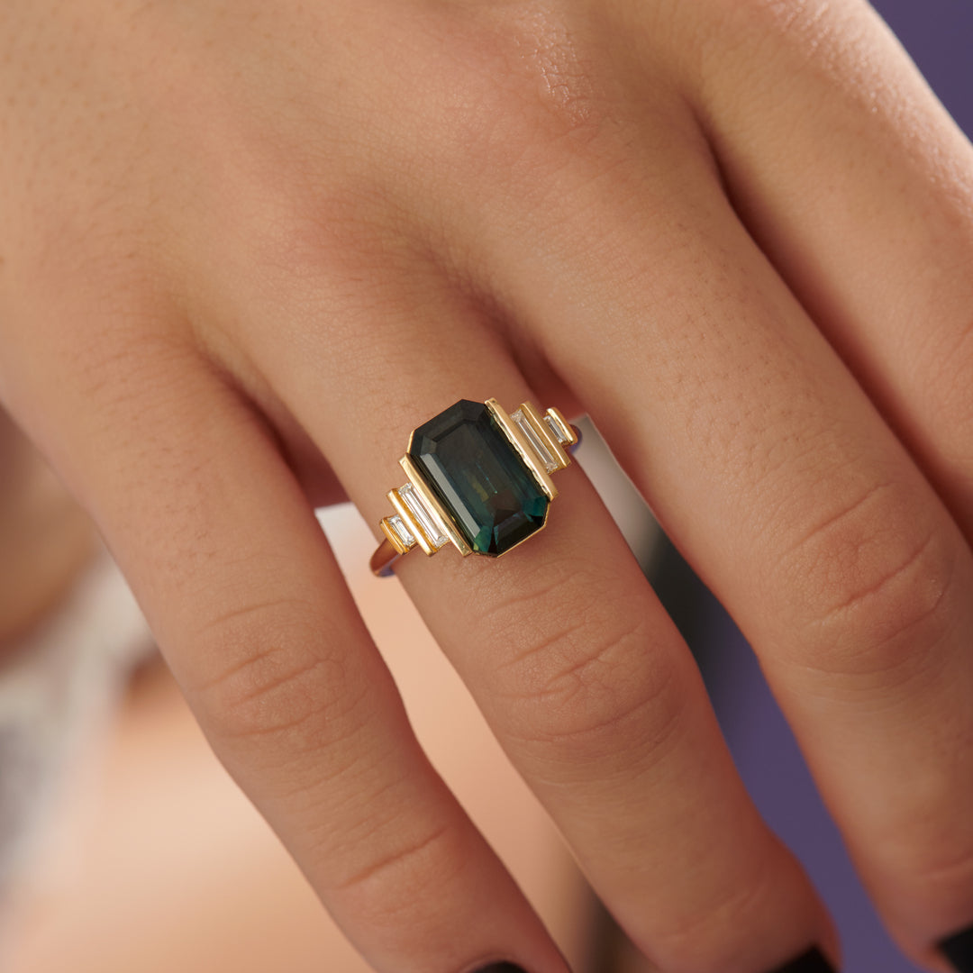 3.2Ct Green Emerald Cut Half Bezel Ring | Party Wear Ring For Women | Fashionable Ring | Promise Ring