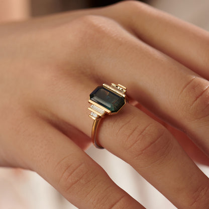 3.2Ct Green Emerald Cut Half Bezel Ring | Party Wear Ring For Women | Fashionable Ring | Promise Ring