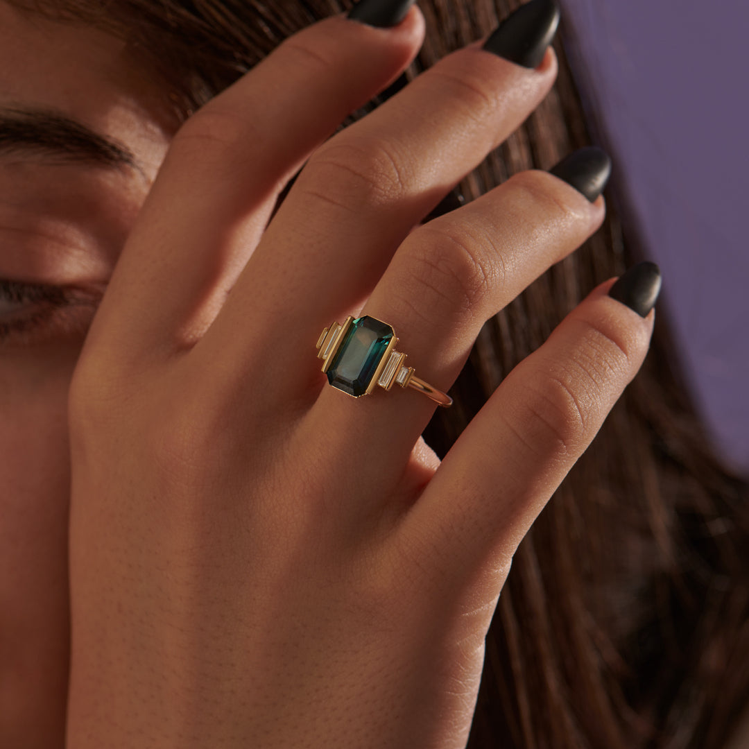 3.2Ct Green Emerald Cut Half Bezel Ring | Party Wear Ring For Women | Fashionable Ring | Promise Ring