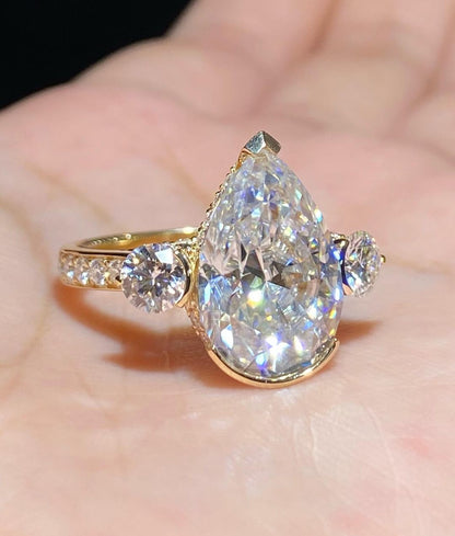 3.30Ct White Pear Cut Three Stone Ring | Party Wear Ring | Designer Ring For Women