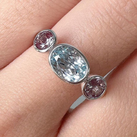 2.88Ct Aquamarine Color Oval Cut Bezel With Three Stone Ring | Special Occasion Ring | Timeless Design | Women Jewelry