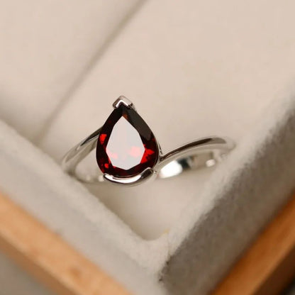 2.6Ct Red Pear Cut Tension Ring | Promise Ring For Wife | Thank You Gift Ring | Delicate Solo Diamond Ring