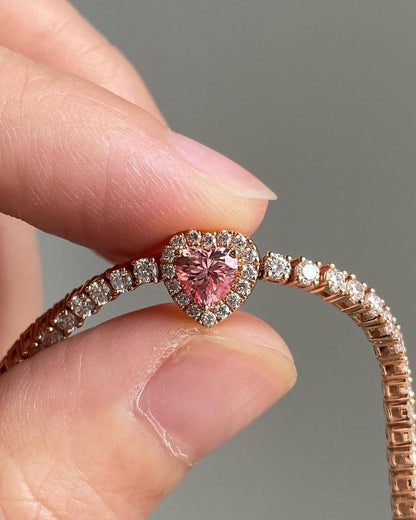 Pink Heart Brilliant Cut Moissanite Diamond Tennis Bracelet For Women | Halo Tennis Bracelet | Engagement Promise Gift Bracelet