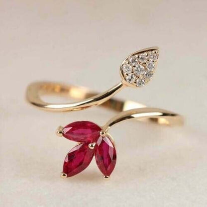 2.88Ct Red Marquise Cut Three Stone Bypass Ring | Surprise Gift Ring | Trending Ring For Women