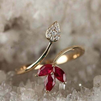 2.88Ct Red Marquise Cut Three Stone Bypass Ring | Surprise Gift Ring | Trending Ring For Women