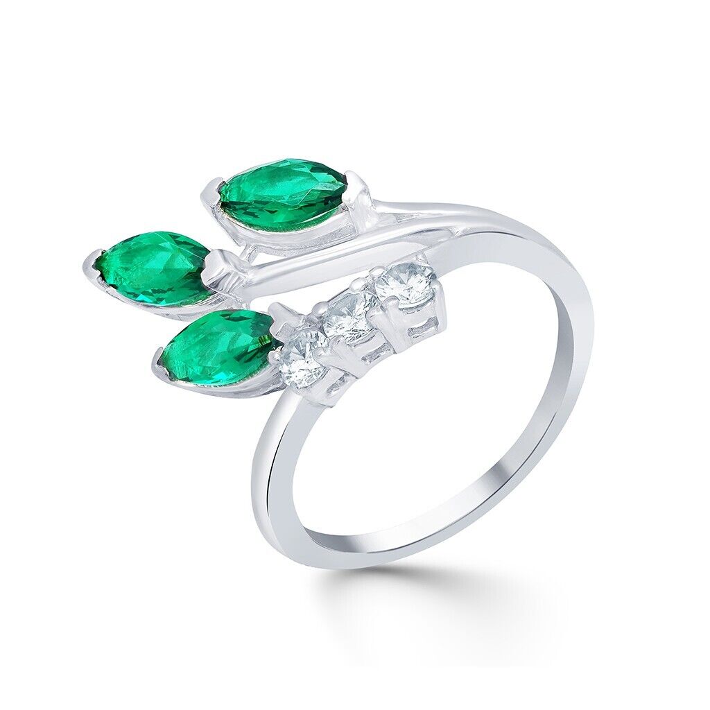 3.10Ct Green Marquise Cut Three Stone Ring | Anniversary Gift Ring | Surprise Gift Ring For Women