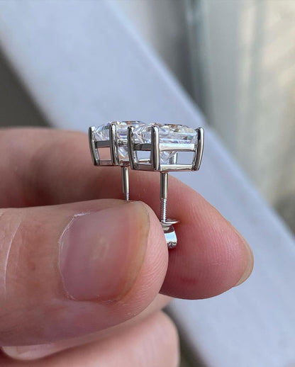 White Princess Cut Cubic Zirconia Solitaire Stud Earrings Jewelry For Women | Screw Back And Basket Set Earring For Her | Simple Classic Stud Earring For Ladies