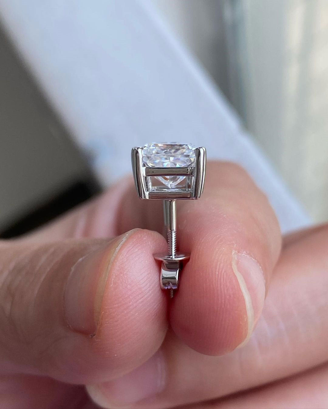 White Princess Cut Cubic Zirconia Solitaire Stud Earrings Jewelry For Women | Screw Back And Basket Set Earring For Her | Simple Classic Stud Earring For Ladies