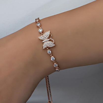 Butterfly White Round Brilliant Cut Signity Diamond Cluster Bracelet For Women | Box Chain Adjustable Bracelet For Her | Beautiful Designer Bracelet