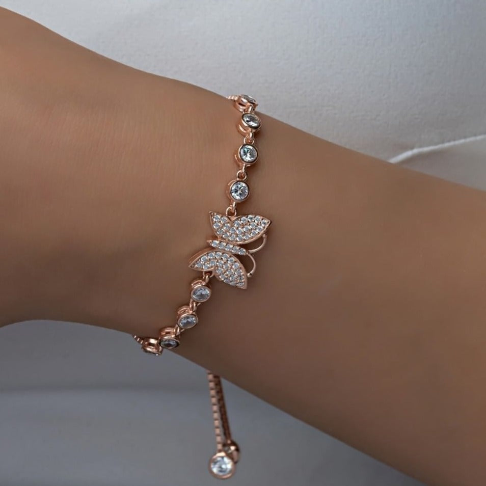 Butterfly White Round Brilliant Cut Signity Diamond Cluster Bracelet For Women | Box Chain Adjustable Bracelet For Her | Beautiful Designer Bracelet