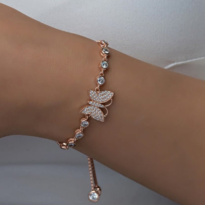Butterfly White Round Brilliant Cut Signity Diamond Cluster Bracelet For Women | Box Chain Adjustable Bracelet For Her | Beautiful Designer Bracelet
